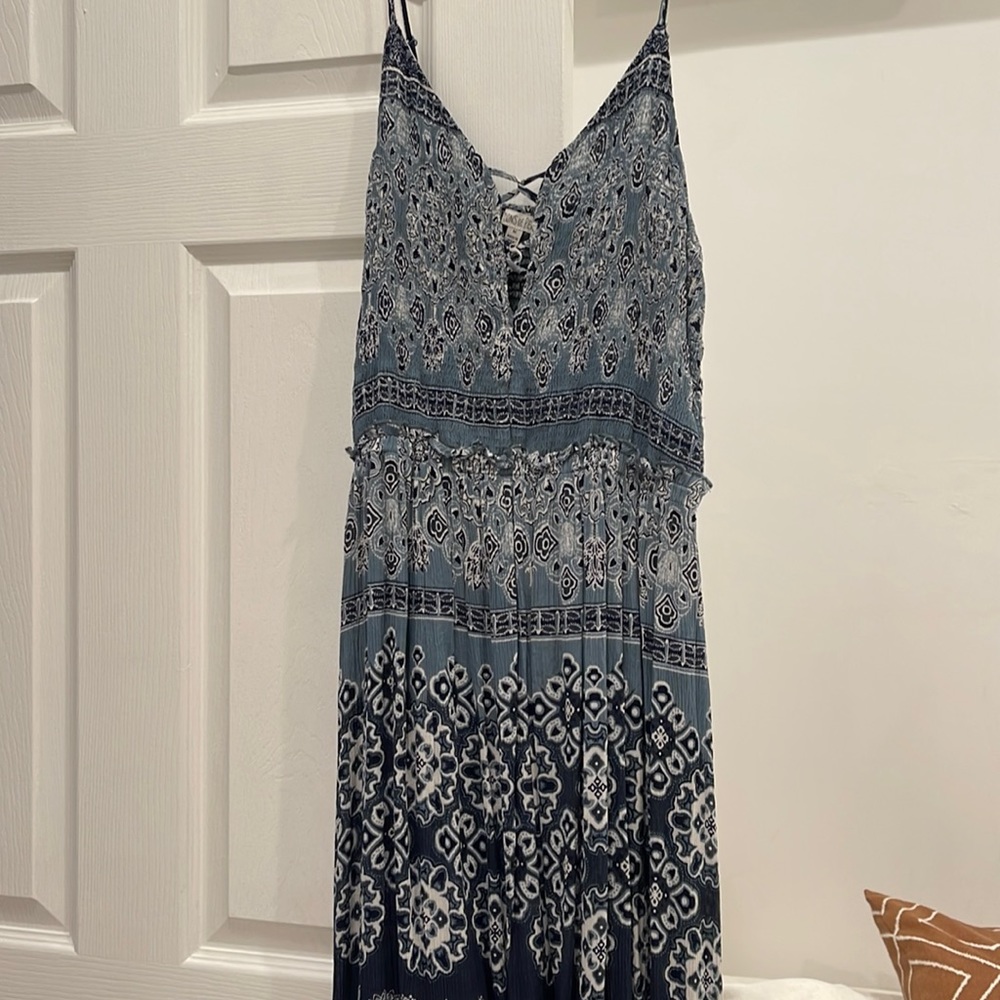 50 shades of blue lace up front maxi dress
